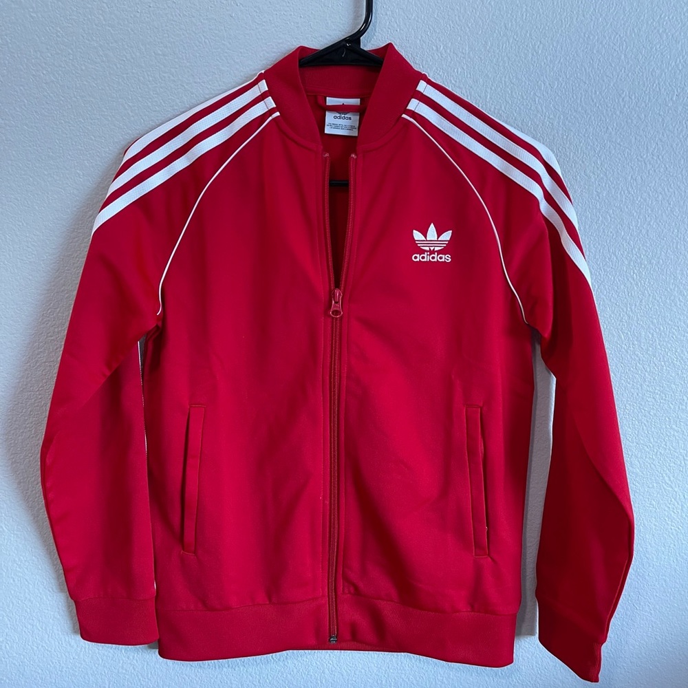 Red Adidas tracksuit jacket